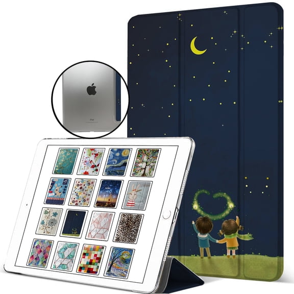 DuraSafe Cases iPad Air 2 Air 1 9.7 Inch 5 6 Gen [ 5th 6th Air 2nd 1st Gen ] A1567 A1566 MGLW2LL/A MGL12LL/A MH0W2LL/A MGKM2LL/A TriFold Printed Hard Smart PC Transparent Back Cover - Night Sky