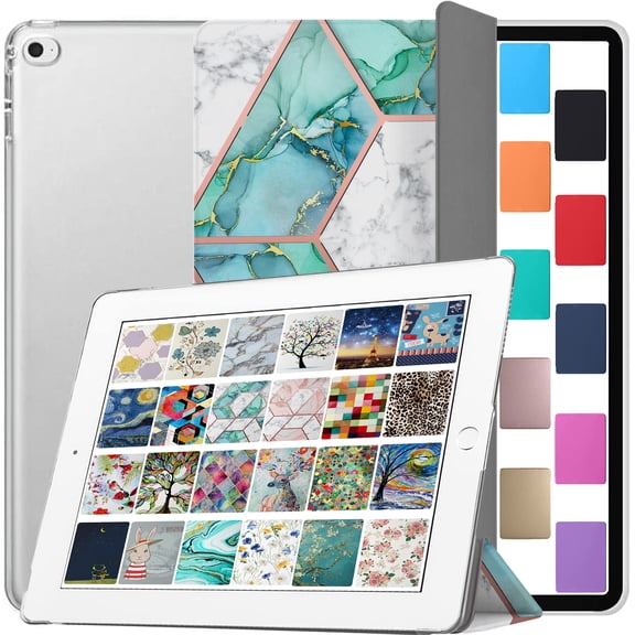 DuraSafe Cases iPad Air 2nd 1st Gen 9.7 Inch 6th 5th [ Air 2 1 ] MGLW2LL/A MGL12LL/A MH0W2LL/A MGKM2LL/A MH182LL/A MGKL2LL/A Printed iPad Cover with Translucent Frosted Hard Back - Marble Green