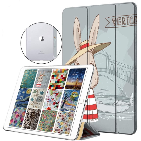 DuraSafe Cases for iPad PRO 10.5 Air 3 [ PRO 10.5 Inch Air 3rd Gen ] A1701 A1709 A1852 A2152 A2123 A2153 A2154 Trifold Printed Hard Smart PC Transparent Back Cover - Bunny Hat