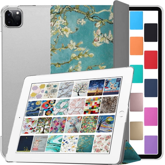 DuraSafe Cases iPad PRO 11 2020 2021 2022 [ PRO 11 Inch 2 3 4 Generation ] Trifold Printed PC Lightweight Protective Clear Back Cover - Blossom