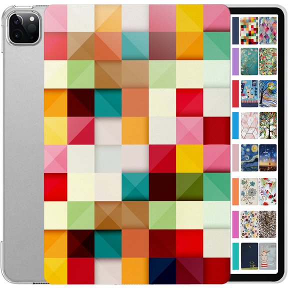 DuraSafe Cases iPad PRO 11 2020 2021 2022 [ PRO 11 Inch 2 3 4 Generation ] Trifold Printed PC Lightweight Protective Clear Back Cover - Color Grid