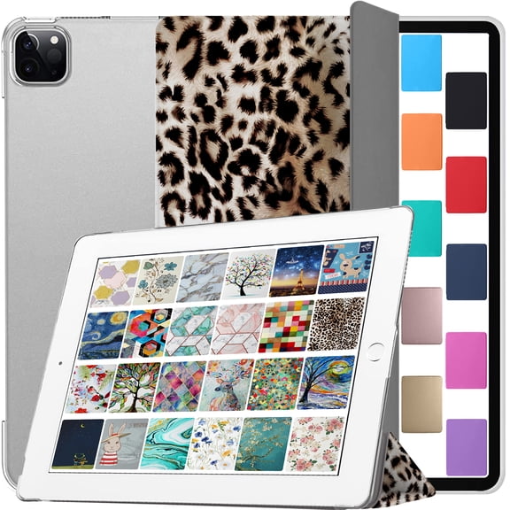 DuraSafe Cases iPad PRO 11 2020 2021 2022 [ PRO 11 Inch 2 3 4 Generation ] Trifold Printed PC Lightweight Protective Clear Back Cover - Leopard