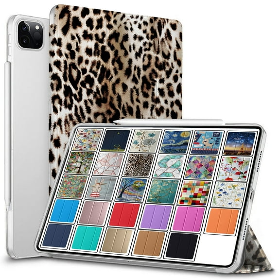 DuraSafe Cases iPad PRO 11 Inch 2 2020 3 2021 4 2022 [ PRO 11 2nd 3rd 4th ] Printed Slim Lightweight Protective PC Dual Angle Stand Clear Flip Back Cover - Leopard