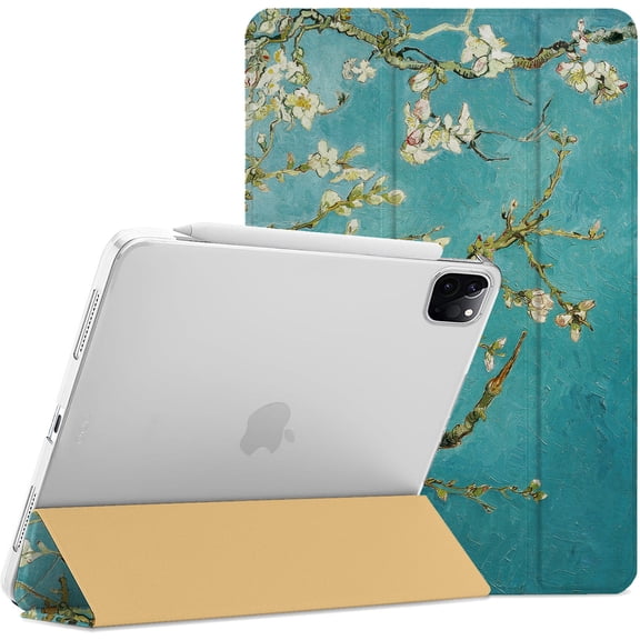 DuraSafe Cases iPad PRO 11 Inch 2nd 3rd 4th Gen A2228 A2068 A2230 A2231 MY232LL/A MXDC2LL/A MXDE2LL/A Trifold Printed Hard Smart PC Transparent Back Cover - Blossom