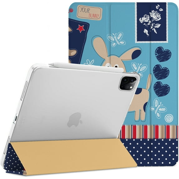 DuraSafe Cases iPad PRO 11 Inch 2nd 3rd 4th Gen A2228 A2068 A2230 A2231 MY232LL/A MXDC2LL/A MXDE2LL/A Trifold Printed Hard Smart PC Transparent Back Cover - Puppy Friend