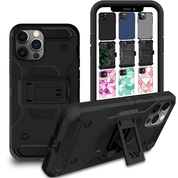 DuraSafe Cases iPhone 12 DuraSafe Cases iPhone 12 PRO 6.1" 2020 A2172 A2402 A2341 A2406 A2404 A2403 A2408 A2407 Military Printed Rugged Heavy Duty Case with Kickstand - Black(Without Holster)