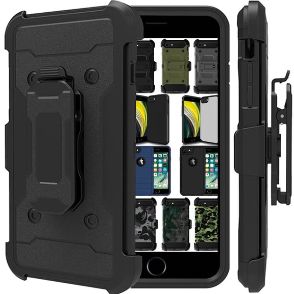 DuraSafe Cases for iPhone 7 DuraSafe Cases for iPhone 8 4.7" [ 2016 / 2017 ] A1660 A1778 A1779 A1863 A1905 A1906 Heavy Duty Military Print Belt Clip Rugged Cover - Black(with Holster)
