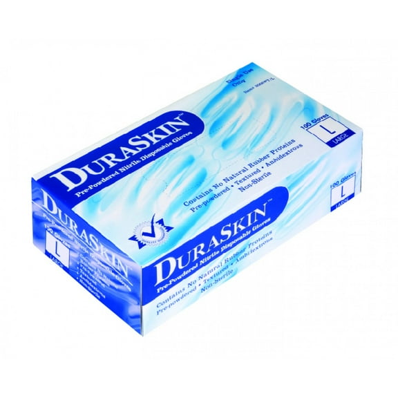 DuraSkin Blue Nitrile Gloves, Food Service/General Purpose, Powder-Free, 3.5 mil, SM, 100/box