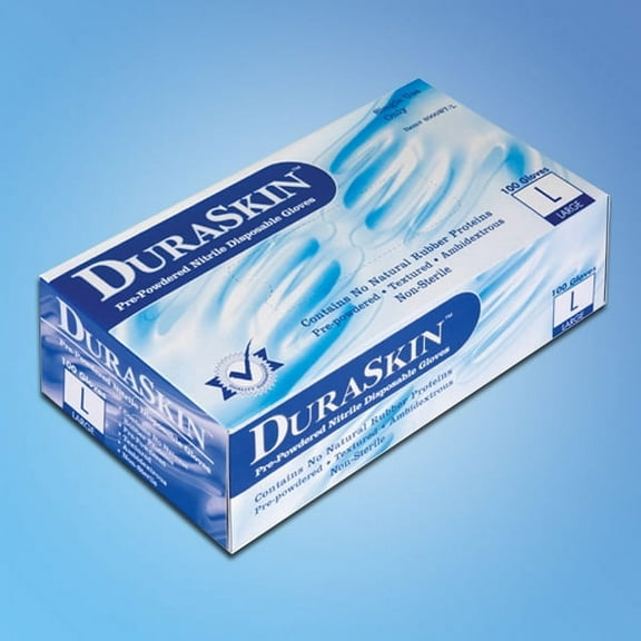 DuraSkin Powder-Free Nitrile Disposable Gloves in Blue - Medium (50 Gloves)