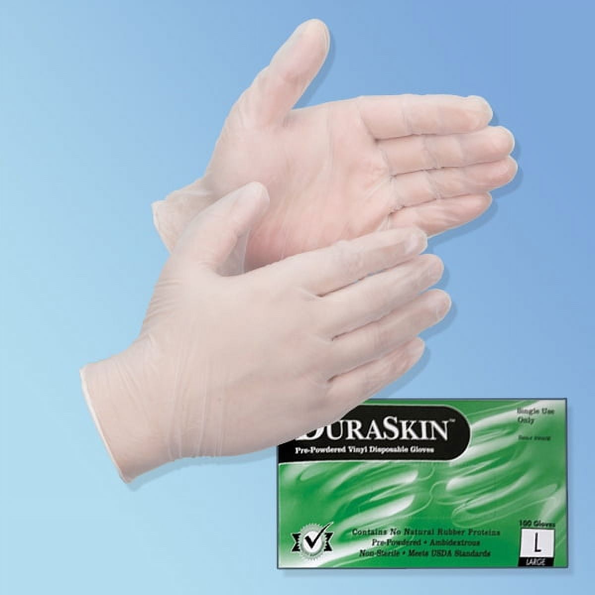 DuraSkin Vinyl Gloves, Food Service/General Purpose, Powder-Free, 4 mil, LG, 1000/case