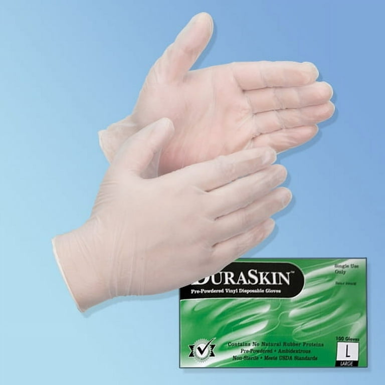 DuraSkin Vinyl Gloves Food Service General Purpose Powder Free 4 mil LG 1000 case
