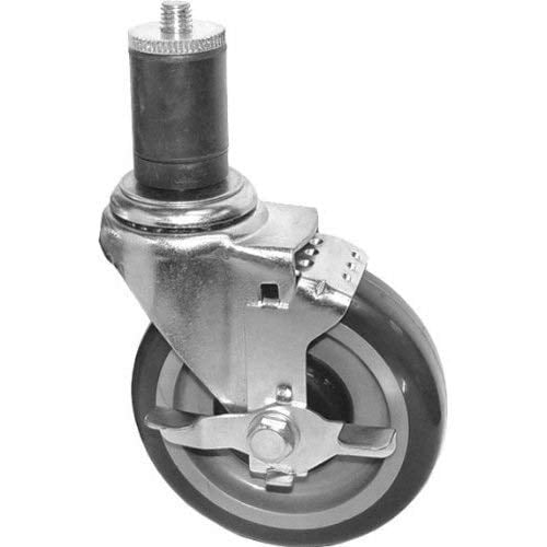 DuraSteel 1-1/2" Expanding Stem Caster with Side Brake for Commercial Kitchen Prep Work Tables - 3" Polyurethane Wheel / 4" Mounting Height , 530LBs, Set of 4