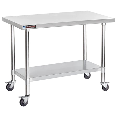 DuraSteel 24x48 Inch Stainless Steel Table - Island Table Cart with Adjustable Shelf - NSF Certified Work Table with Wheels - Cooking & Laundry Prep Table for Kitchen, Restaurant, Home, Commercial Use