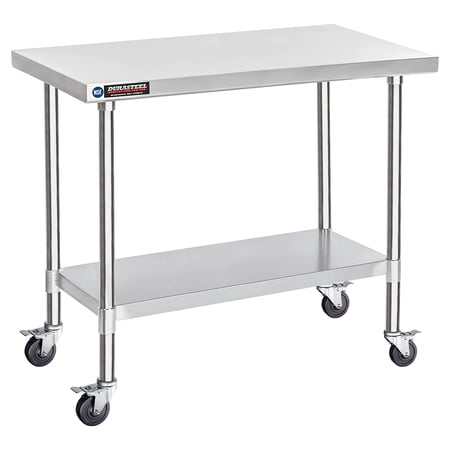 DuraSteel 30x48 Inch Stainless Steel Table - Island Table Cart with Adjustable Shelf - NSF Certified Work Table with Wheels - Cooking & Laundry Prep Table for Kitchen, Restaurant, Home, Commercial Use