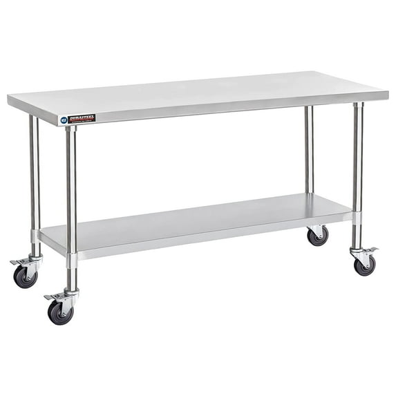 DuraSteel 30x72 Inch Stainless Steel Table - Island Table Cart with Adjustable Shelf - NSF Certified Work Table with Wheels