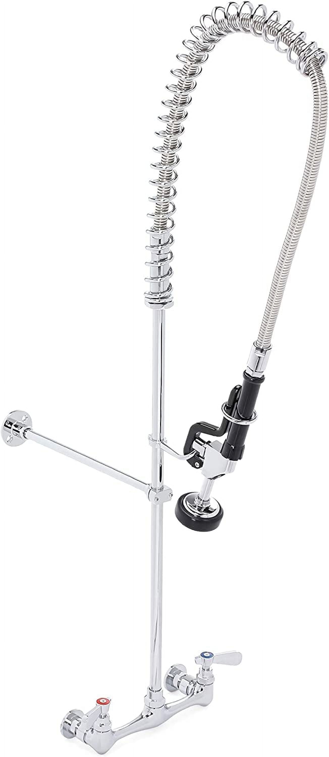NETISR Commercial Faucet With Sprayer, Brass Chrome Wall Mount Kitchen Sink Faucet 36" Height 8" Center With Coilded Spring Pull Down Pre Rinse Sprayer, 12" Spout And 38" Hose (36 Inches - View #2