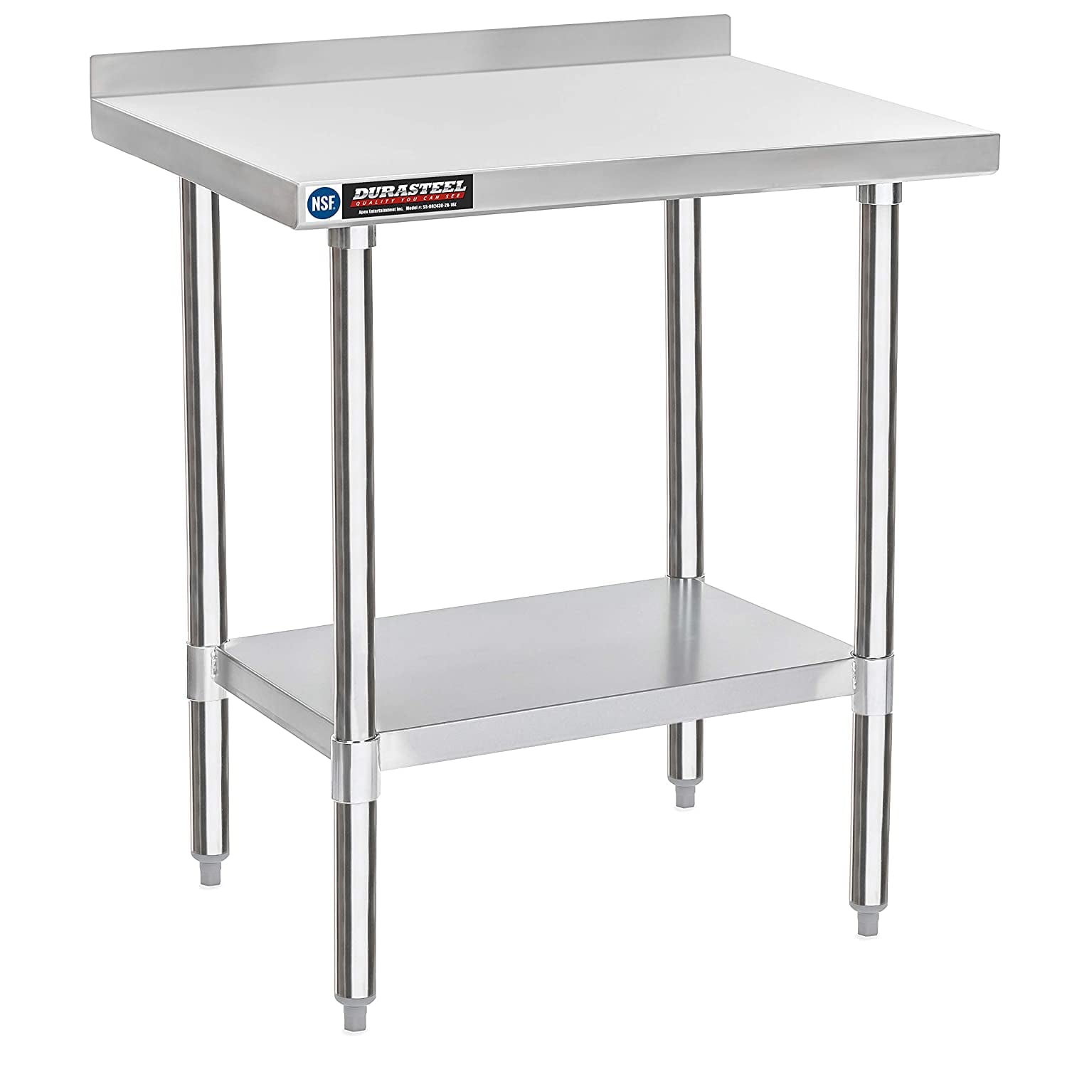 DuraSteel NSF Commercial Kitchen Table - 24 x 30 Inch Cooking Prep Stainless Steel Kitchen Island Workstation w/ Adjustable Under Shelf - Heavy Metal Backsplash Workbench For Restaurant, Home, Garage