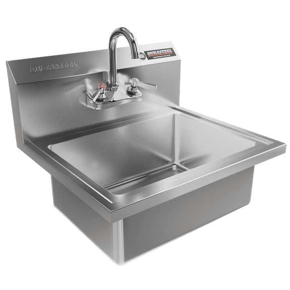 DuraSteel Stainless Steel Sink - Commercial Wall Mount Kitchen Sink - Small Hand Sink with 18" x 13" x 7.5"D Wash Basin - With Sink Strainer and Faucet - For Laundry, Restaurants, Bars, and More