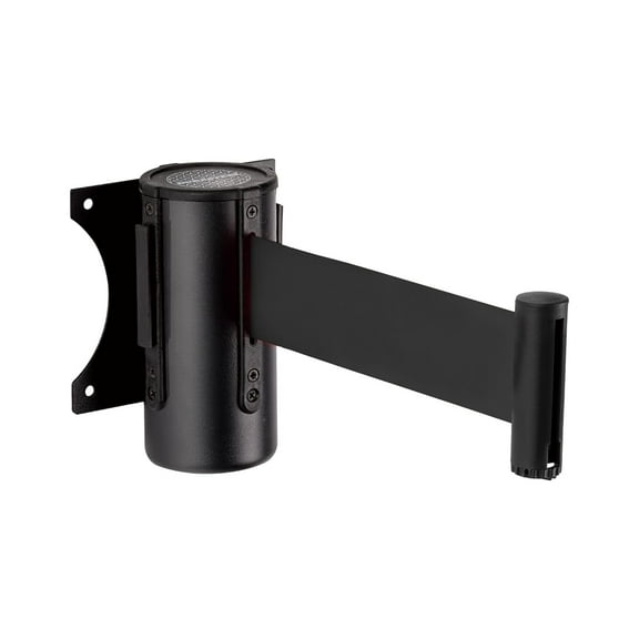 DuraSteel Wall Mount Retractable Belt Barrier - 9.2 Ft Black Safety Belt in Sturdy Black Casing - Guardian 1.0 Indoor & Outdoor Do Not Cross Caution Tape for Crowd Control Queue Barrier, Line Divider