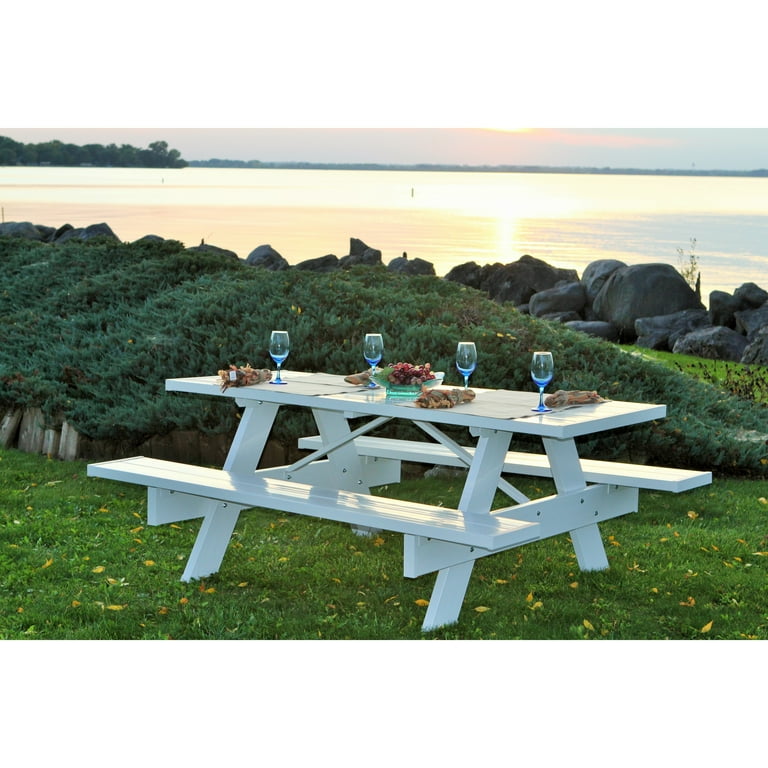 DuraTrel 6' Weatherproof Traditional White Plastic Vinyl Picnic