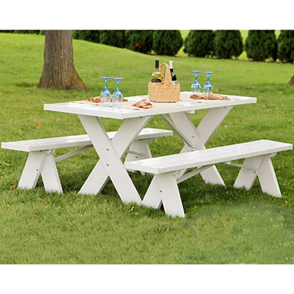 DuraTrel 6' White Vinyl Picnic Table with Benches