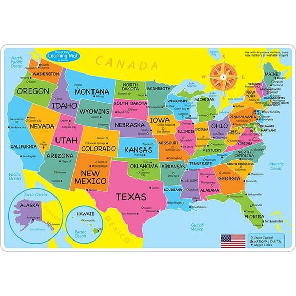 DuraTrel Double-Sided US Map Learning Mat, 12x17, Pack of 10
