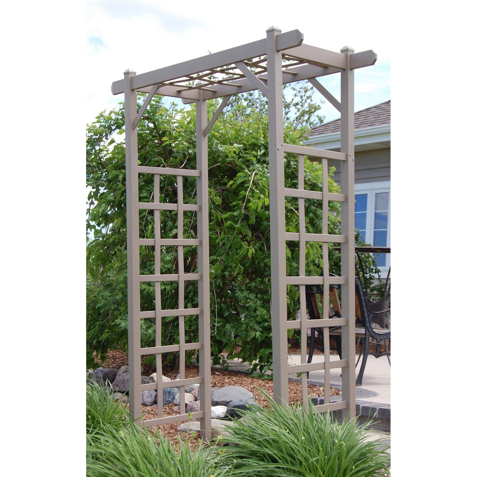 Elmwood White Vinyl Garden Arbor with Lattice Sides