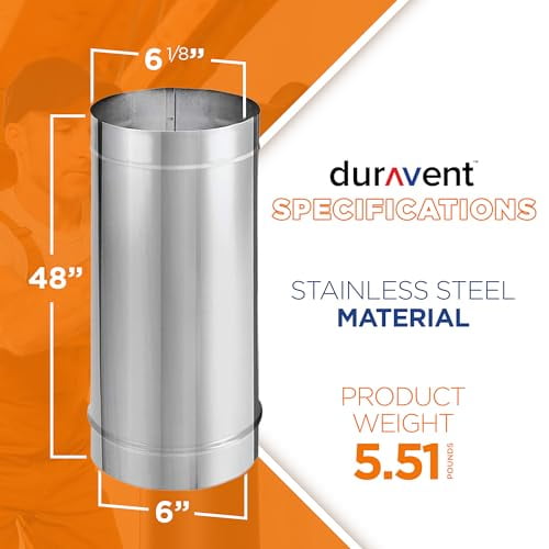 DuraVent DuraBlack 48 Inch x 6 Inch Stainless Steel Single Wall Wood Burning Stove Pipe