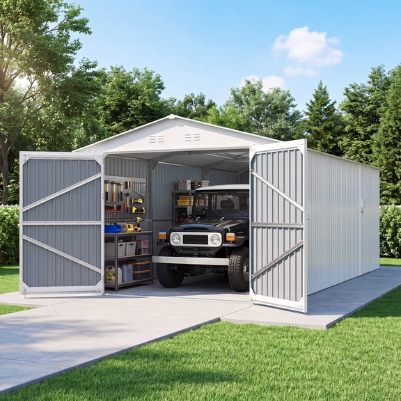 DuraYu 10x20 FT White Metal Storage Shed, Steel Outdoor Storage Building for Backyard