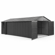 DuraYu 12x25 ft Dark Gray Metal Outdoor Shed with Lockable Double Doors, Heavy-Duty Carport for Cars, Trucks, and Bikes