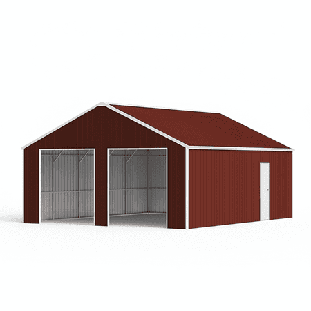 DuraYu 22x23x14 ft Metal Garage Shed, 2-Car Steel Storage Building with Side Door, Red-Brown