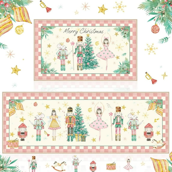 Duraaamo Set of 2 Christmas Nutcracker Kitchen Mats Nutcracker Kitchen Mats Cute Christmas Bathroom Rug Non Slip Floor Mat for Kitchen Vintage Farmhouse Mats for Christmas Indoor Outdoor