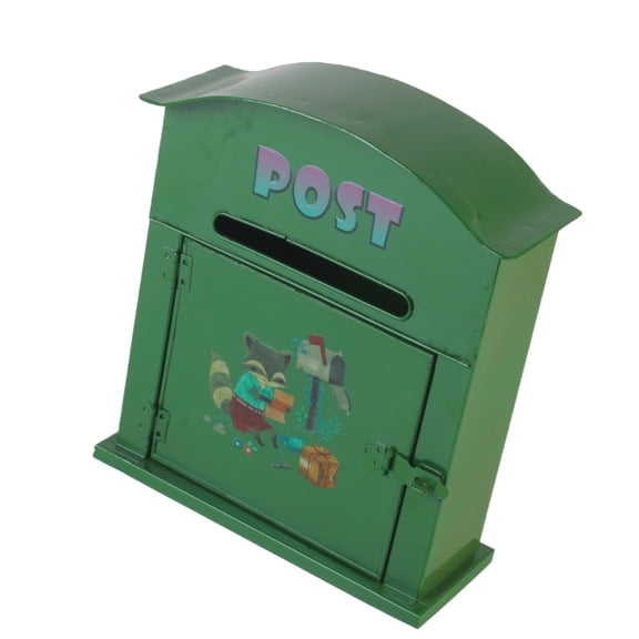 Durability Iron Wall Mounted Mailbox Features Green Foxes Sculpture Weather Resistant Secure Lock For Garden Yard