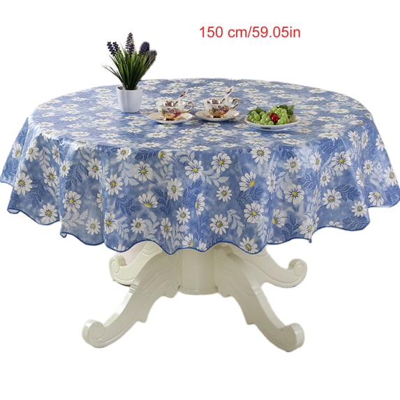 Durability PVC Round Tablecloth with Florals Design Oil Resistant and ...