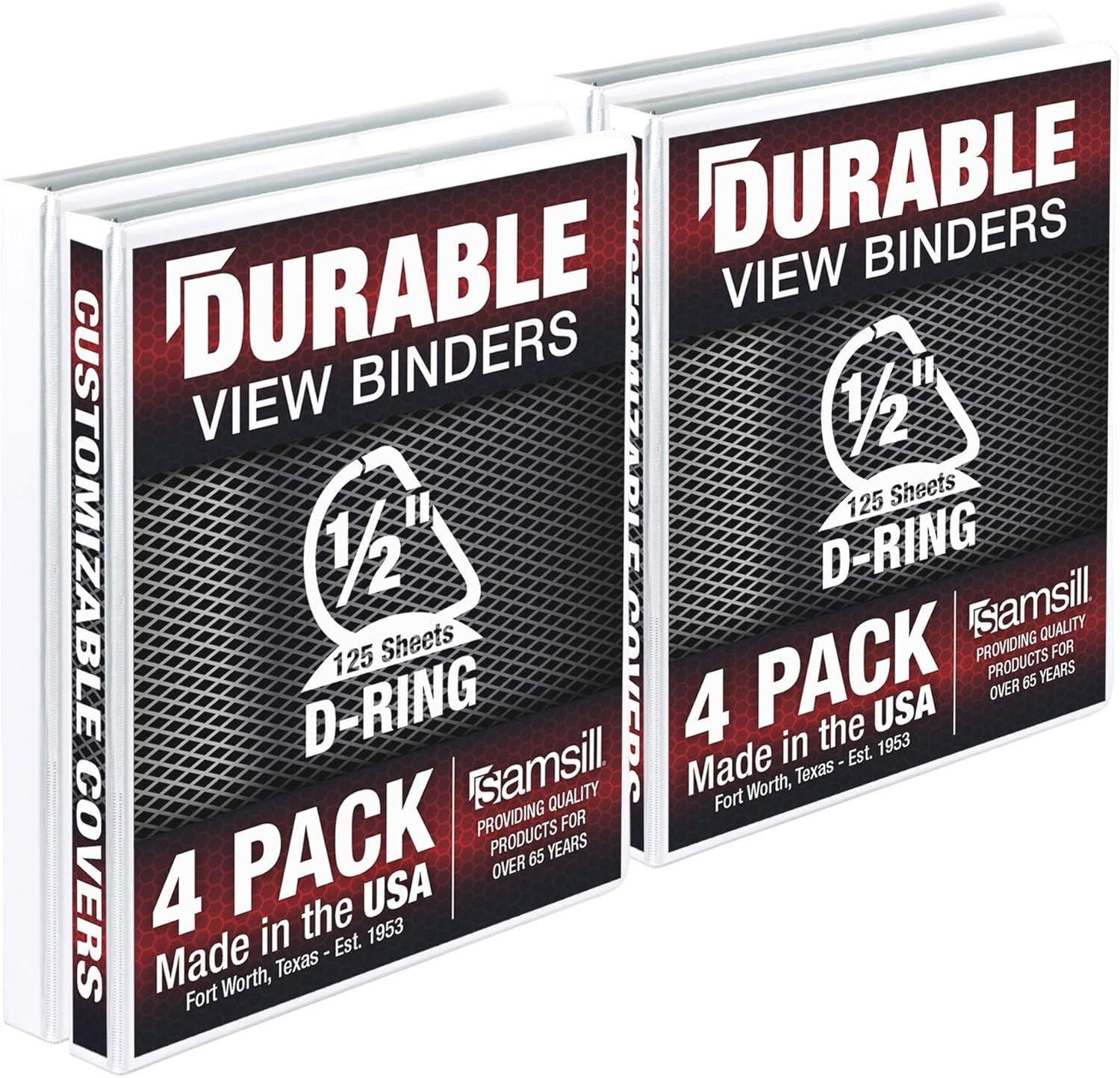 Samsill Durable .5 Inch D Ring - Customizable Clear View 3 Ringt Binder - Bulk Binder 4 Pack (MP46417) - White Binder