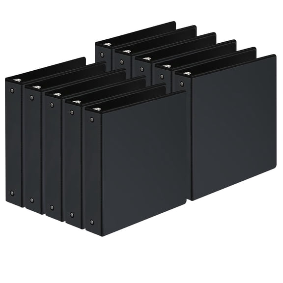 Durable 1.5 Inch 3 Ring Binder, 10 Pack Black Round Ring Binders for 8.5 x 11 Paper, Clear View Cover, 325 Sheet Capacity, Inner Pockets, PVC Free Office School Supplies