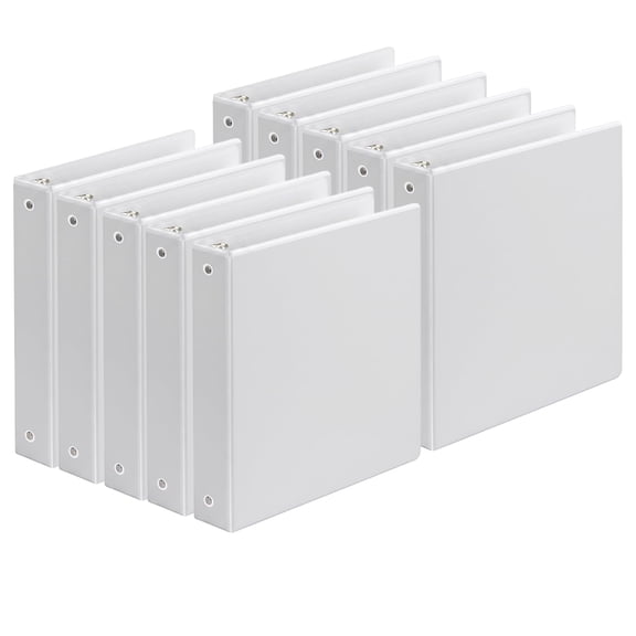 Durable 1.5 Inch 3 Ring Binder, 10 Pack Black Round Ring Binders for 8.5 x 11 Paper, Clear View Cover, 325 Sheet Capacity, Inner Pockets, PVC Free Office School Supplies