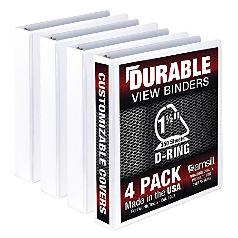 Samsill Durable 1.5 Inch Binder - - D Ring Binder - Customizable Clear View Binder - Black - 4 Pack -