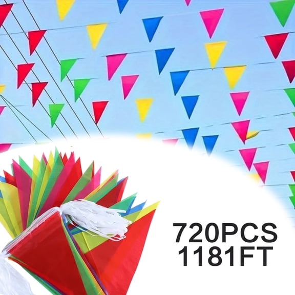 Durable 1181 ft Colorful Pennant Banner Flags, 720-Piece Nylon String for Outdoor Carnival & Party Decor