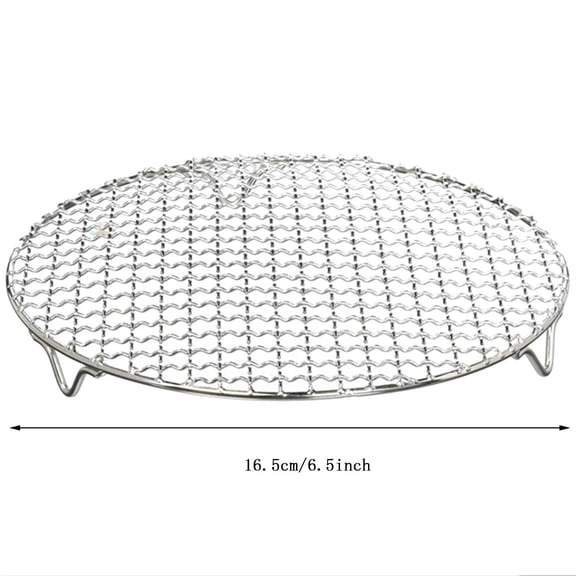 Durable 1Pack Multi-Purpose Round Stainless Steel Cross Wire Steaming Cooling Barbecue Rack/Carbon Baking Net/Grill/Pan Grate with Legs(6.5Inch Dia)