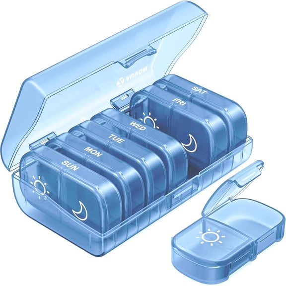 Durable 2 Times Daily Weekly Pill Organizer XL Size, Wide Opening Travel Pill Case for Daily Medicines & Nutritional Supplements Storage