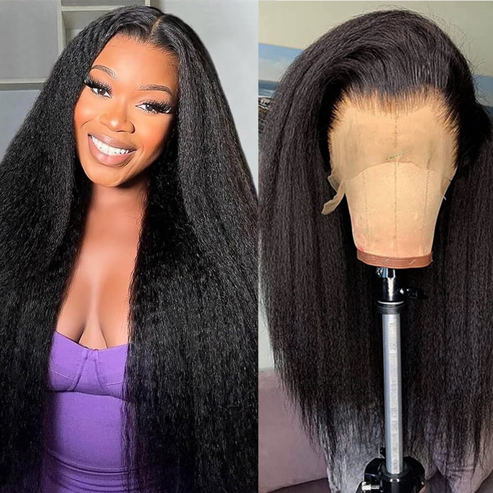 Durable 200 Density 13x4 HD Lace Yaki Straight Transparent Glueless Lace Wig Human Hair Wigs for Women Black from Typpkmm