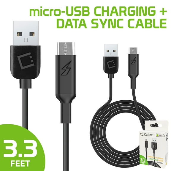 Durable 3.3ft (1m) Micro USB Data Cable, Fast Charging/Data Sync Cable for Micro USB Enabled Devices - Black