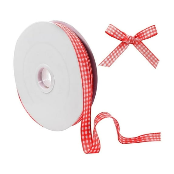 Durable 3/8inch Plaid Ribbon,Portable Box Wrapping Decorations for Picnic,147.6Ft Red and White Gingham Ribbon for Floral Decoration Bouquet,1Roll