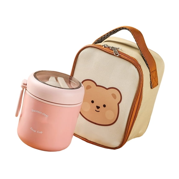 Durable 304 Nonrust Steel Breakfast Mugs With Insulated Carry Bag Spoon Leak Proof Design For Daily Use