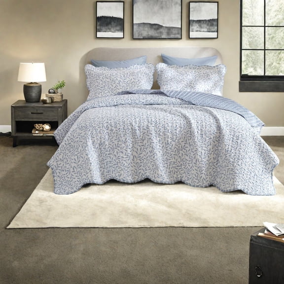 Durable 3Piece Bedding Set King Size Polyester with Elegant Scalloped Design