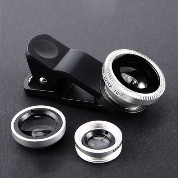 Durable 3in1 0.67X Wide Angle Zoom Fisheye Phone Lens Phone External Lens Phone Camera Lens Kit Wide Angle Mobile Phone Lens SILVER
