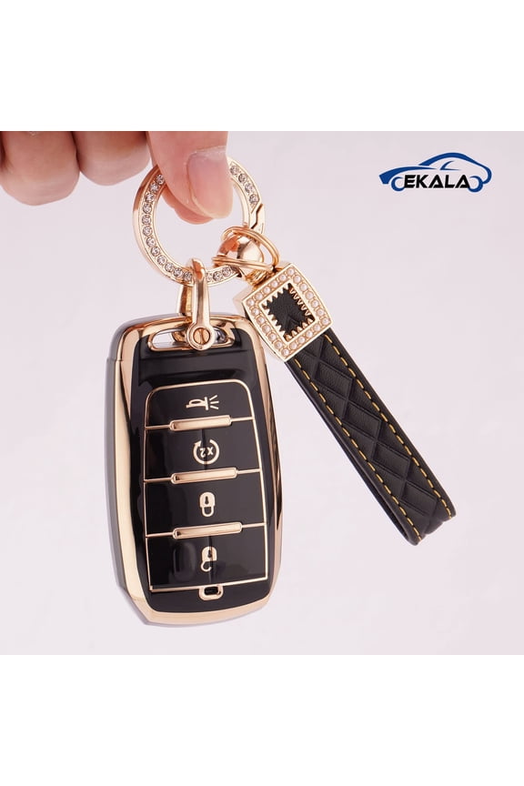 Durable 4-Button Soft TPU Full Body Protective Key Fob Case Cover with Keychain Compatible with 2019 2020 2021 2022 Dodge RAM 1500 2500 3500 4500 5500 Remote Start Key Shell