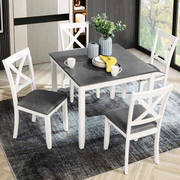 Durable 4-Person Dining Table Set with Waterproof Tabletop / Enhances Home Style and Saves Space
