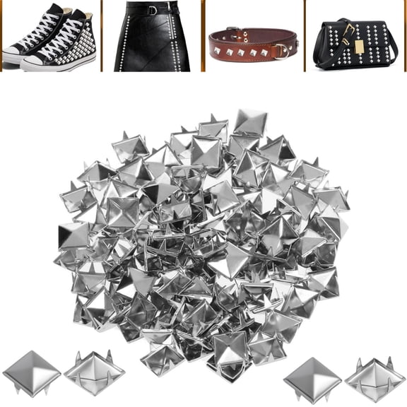 Durable 4-Prong Metal Studs for Clothing,1000-Pack Silver Pyramid Spikes,Rust-Resistant Square Rivets for Secure Decoration on Leather,Bags,and Jackets,0.39in